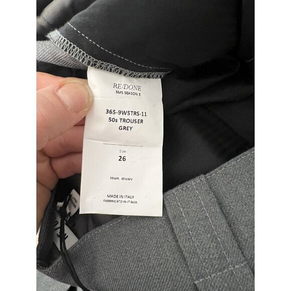 RE/DONE 50’s Straight Leg Grey Trouser Pant Size 26 Made Italy New NWTS Cuffed G - Picture 12 of 13